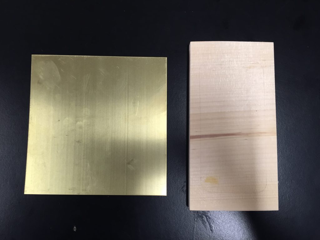 My pine block and brass sheet, ready to go.